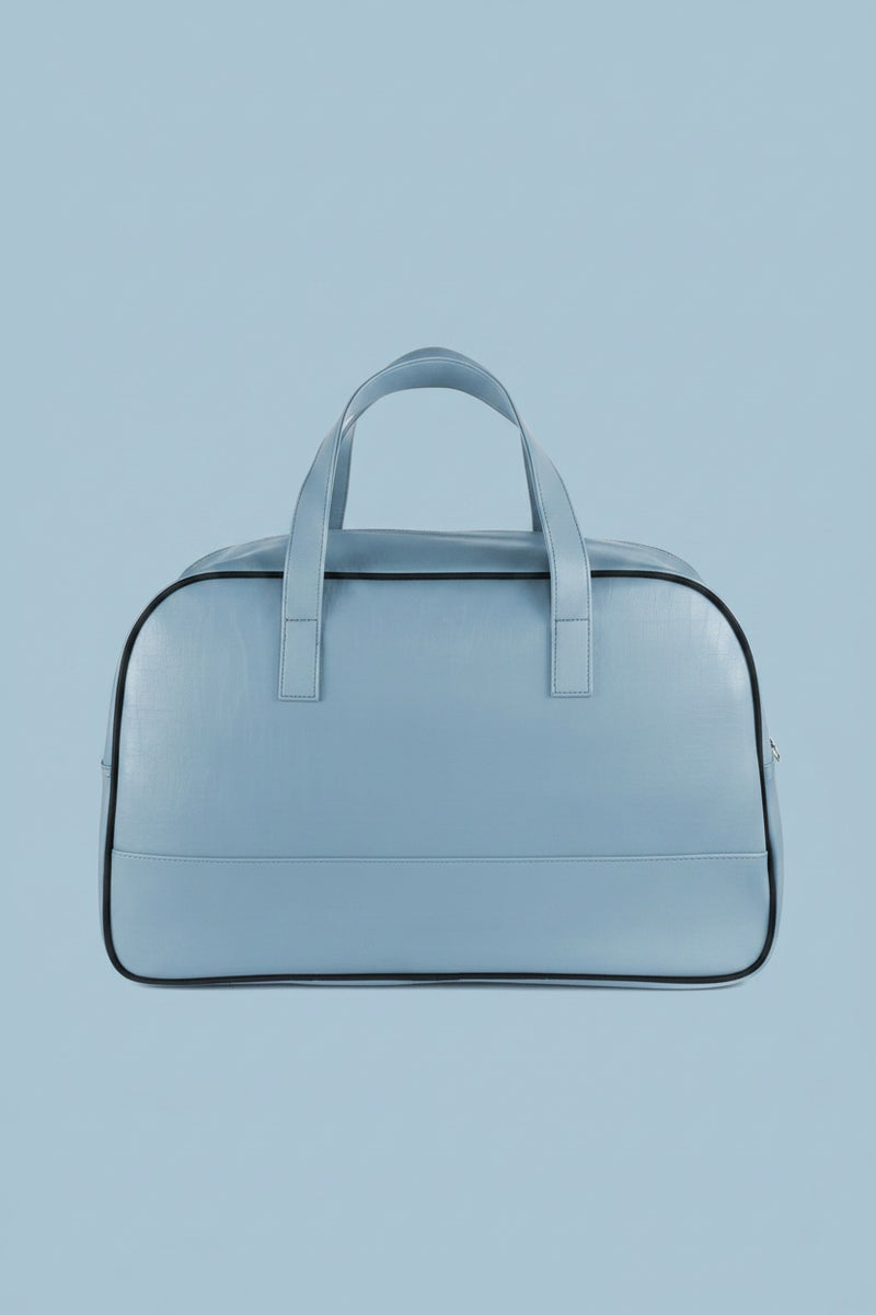 Blue Leather Duffle Bag